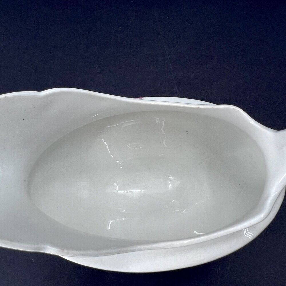Antique 1900s Homer Laughlin The Angelus Rose Pattern Scalloped Gravy Sauce Boat - Picture 9 of 11